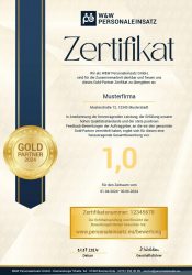 Muster des Gold-Partner Zertifikats der W&W Personaleinsatz GmbH für Subunternehmer mit herausragender Leistung
